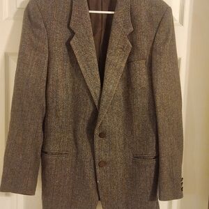 Giannino Vaghi Made In Italy Wool Tweed Blazer Sport Coat Brown Mens 40R Jacket